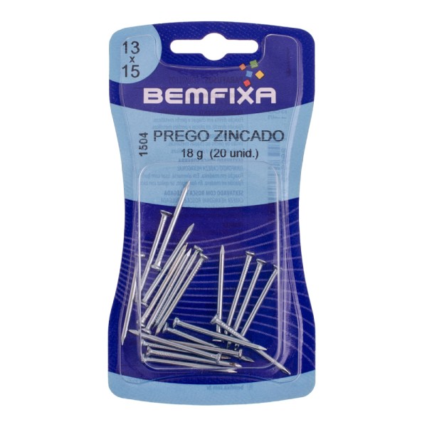 Encontraproduto.com.br - Prego comum zincado com cabeça 13x15mm com 20 unidades - bemfixa