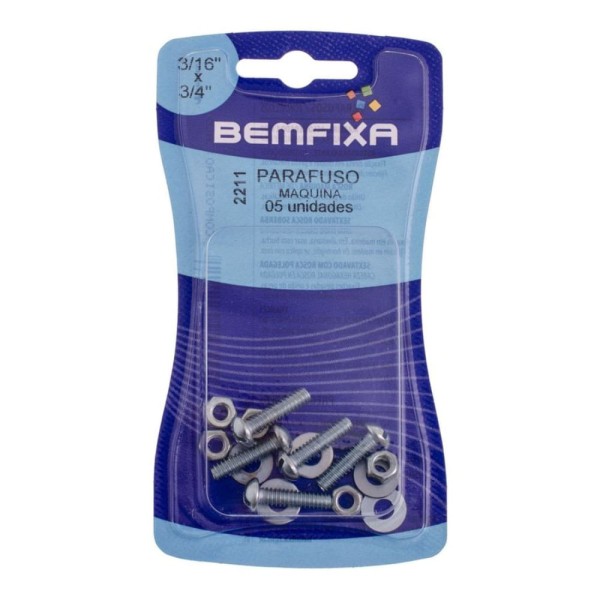 Encontraproduto.com.br - Parafuso Rosca Máquina 3/16x3/4  5 Unidades Bemfixa