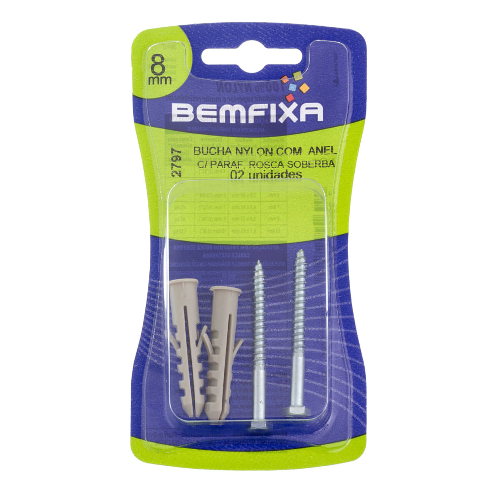Encontraproduto.com.br - Parafuso Sextavado Rosca Soberba Com Bucha 8 Mm 2 Unidades Bemfixa