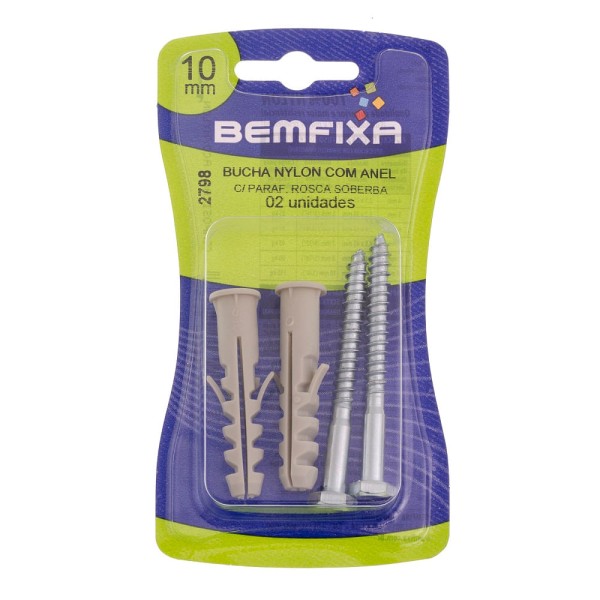 Encontraproduto.com.br - Parafuso Sextavado Rosca Soberba Com Bucha 10 Mm 2 Unidades Bemfixa