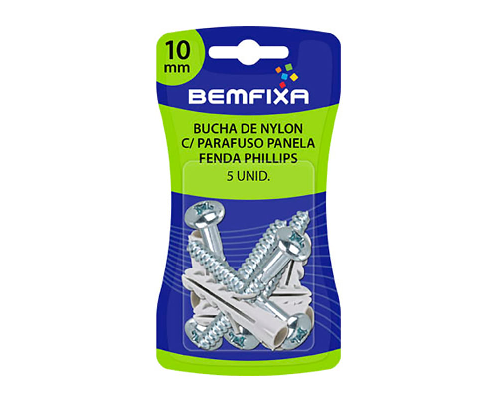 Encontraproduto.com.br - Parafuso phillips cabeça panela com bucha de nylon 3122 06mm 10 unidades Bemfixa