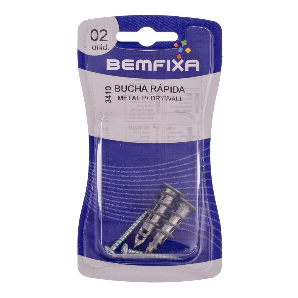 Bucha Rápida 38 Mm Metal Para Drywall 2 Unidades Bemfixa