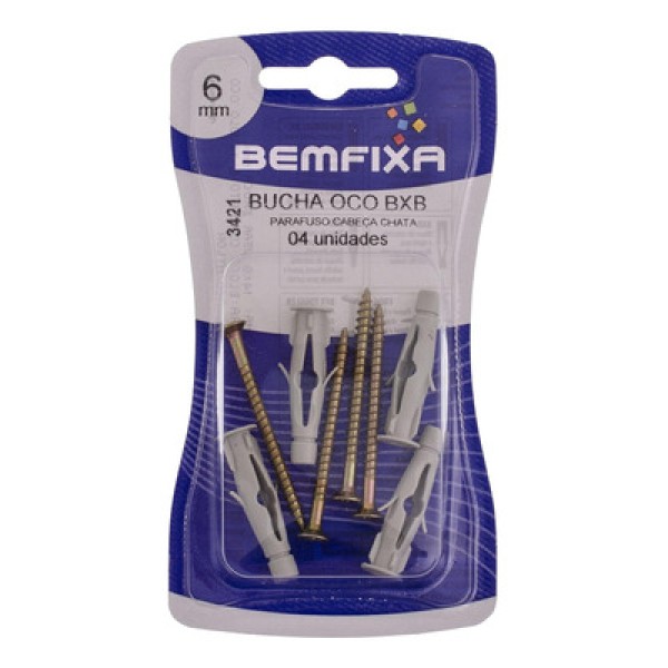 Encontraproduto.com.br - Parafuso Philips Cabeça Chata Com Bucha 4,0x50 Mm 4 Unidades Bemfixa