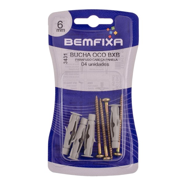 Encontraproduto.com.br - Parafuso Phillips Cabeça Panela Com Bucha de 6 Mm 4 Unidades Bemfixa