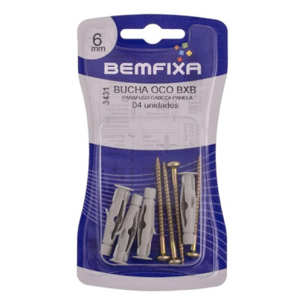 Encontraproduto.com.br - Parafuso Phillips Cabeça Panela Com Bucha de 6 Mm 4 Unidades Bemfixa