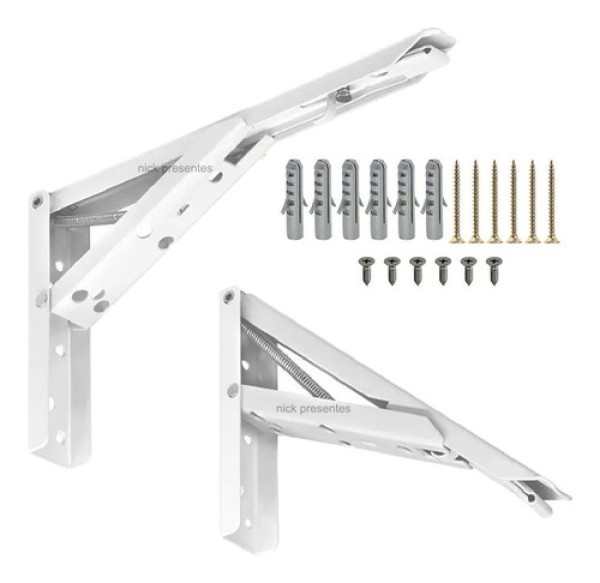 Suporte Prateleira Dobrável Branco Par 30cm Tampo Mesa Forte