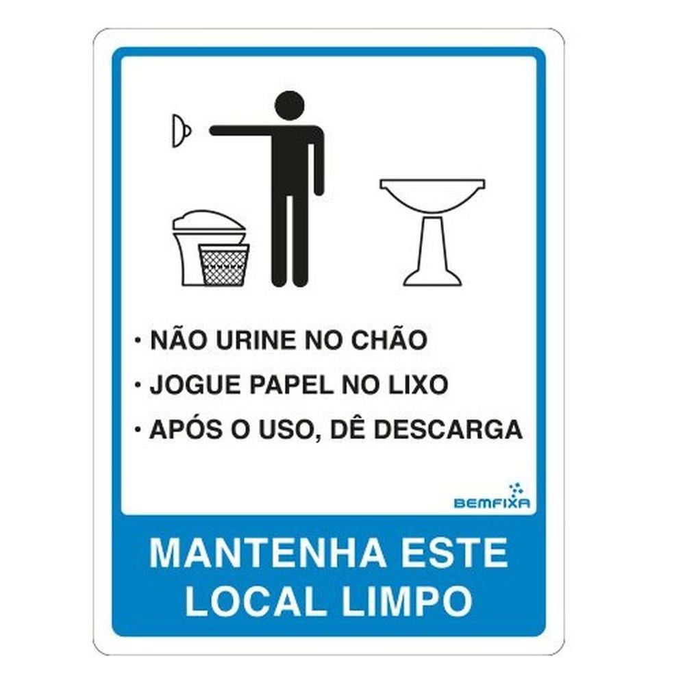 Placa para Banheiro Masculino com Instruções 20x15cm Autoadesiva Bemfixa