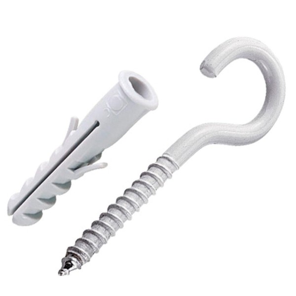 Encontraproduto.com.br - Gancho branco de 3x50mm e bucha de 05mm com 04 unidades - bemfixa