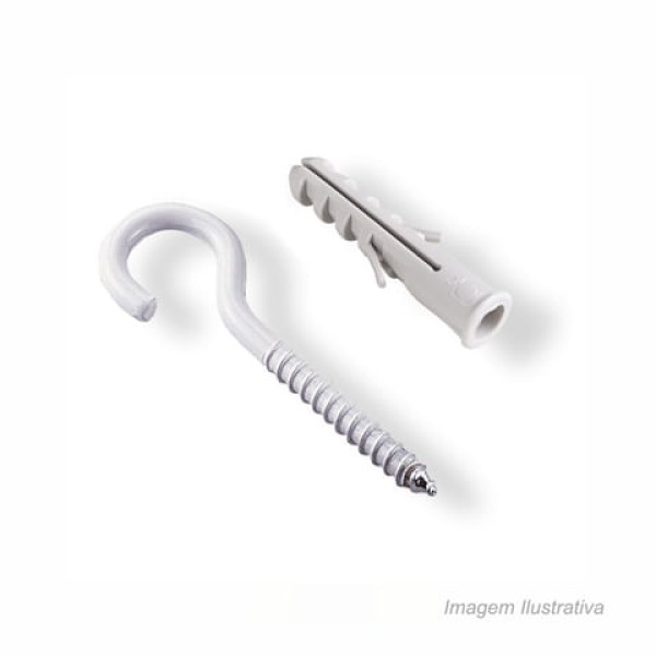Encontraproduto.com.br - Gancho branco de 3x50mm e bucha de 05mm com 04 unidades - bemfixa