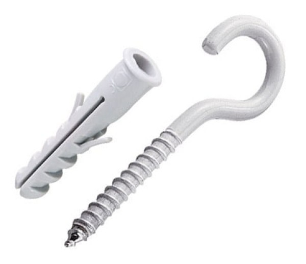 Encontraproduto.com.br - Gancho branco de 3x50mm e bucha de 05mm com 04 unidades - bemfixa