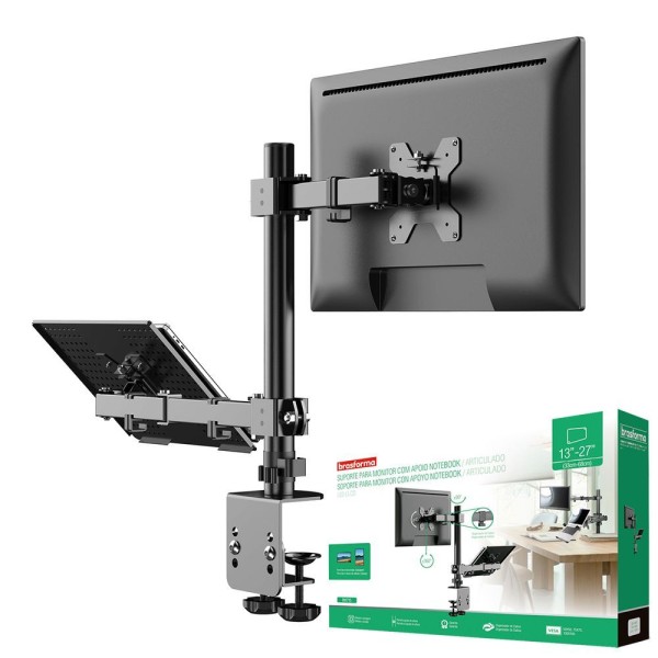 Encontraproduto.com.br - Suporte De Mesa Para Monitor De 13 A 27 Com Apoio Para Notebook Brasforma