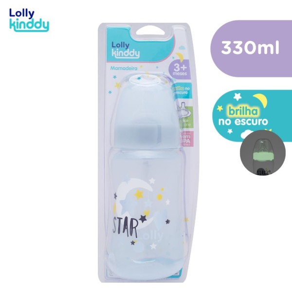 Encontraproduto.com.br - Mamadeira Lolly Kinddy Big Star 3+ Meses Azul 330ml