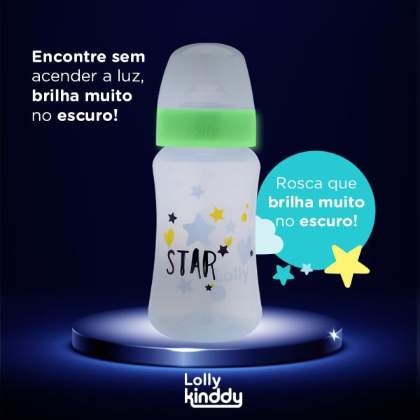 Encontraproduto.com.br - Mamadeira Lolly Kinddy Big Star 3+ Meses Azul 330ml