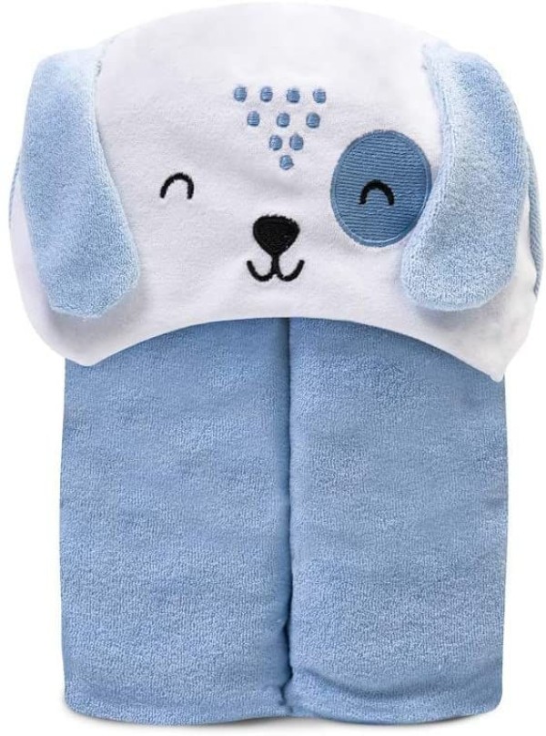 Encontraproduto.com.br - Toalha De Banho Bebê Forrada C/ Capuz Bordado Azul Papi