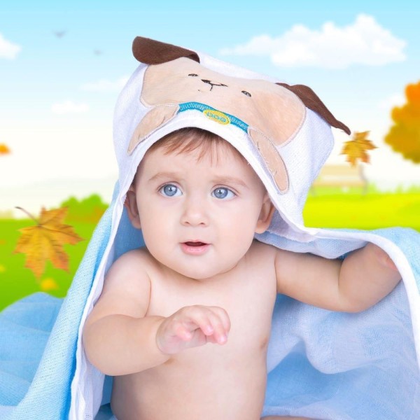 Encontraproduto.com.br - Toalha De Banho Felpuda Cachorrinho Azul Com Capuz Papi