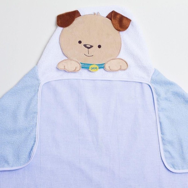 Encontraproduto.com.br - Toalha De Banho Felpuda Cachorrinho Azul Com Capuz Papi