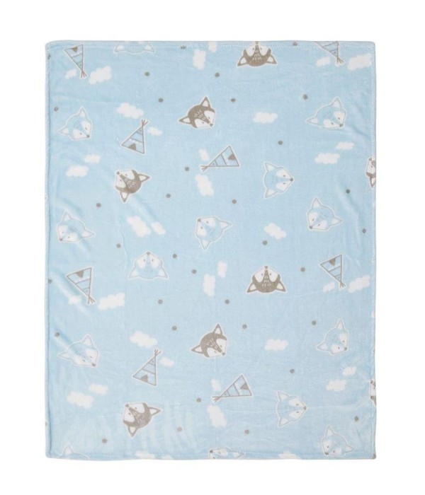 Encontraproduto.com.br - Cobertor Bebê Microfibra Azul Raposa 1,10 X 85cm Papi