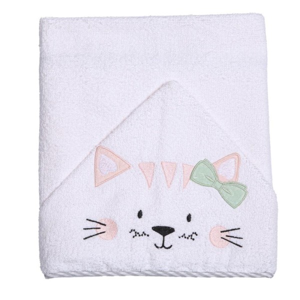 Encontraproduto.com.br - Toalhão De Banho Com Capuz Bordado Gatinha 1,10mx80cm Papi