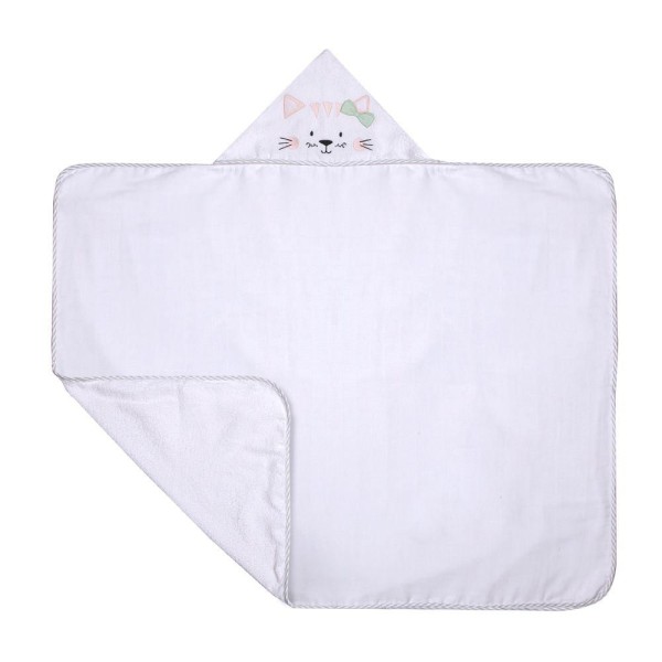 Encontraproduto.com.br - Toalhão De Banho Com Capuz Bordado Gatinha 1,10mx80cm Papi