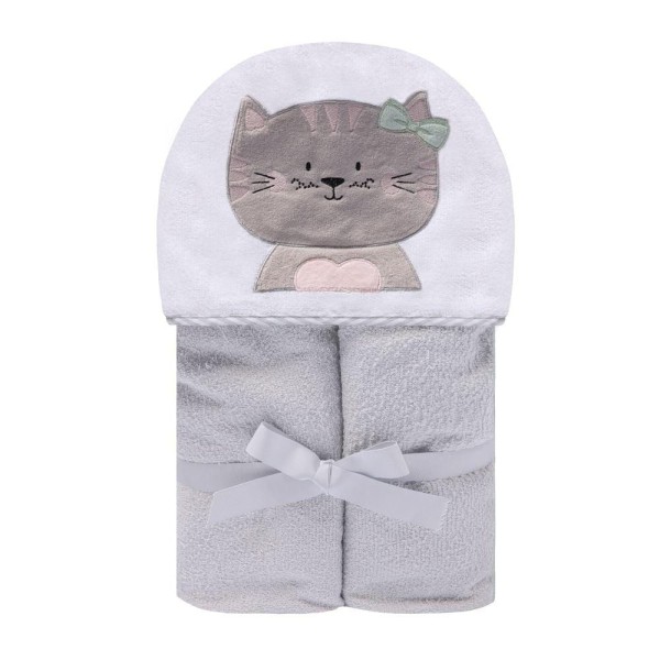 Encontraproduto.com.br - Toalha De Banho Felpuda Gatinha Com Capuz Bordado Papi