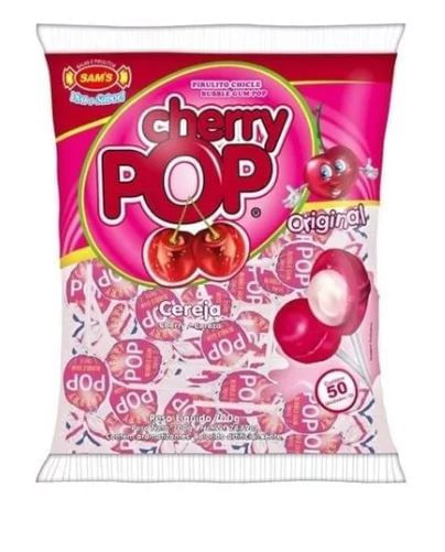 Encontraproduto.com.br - Pirulito Cherry Pop Cereja Recheio Chiclete c/50 - Sams