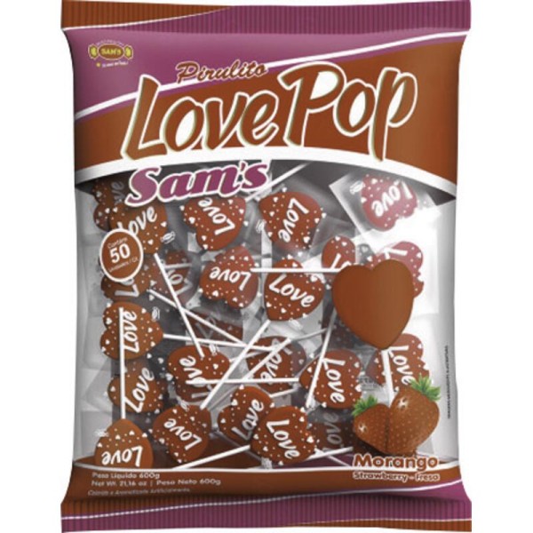 Encontraproduto.com.br - Pirulito Love Pop Sams Morango Pacote com 600g