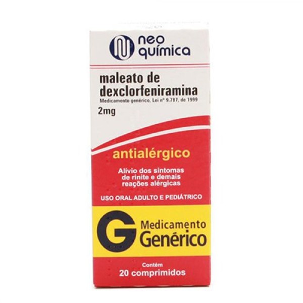 Encontraproduto.com.br - Maleato de Dexclorfeniramina 2mg Neo Química 20 Comprimidos