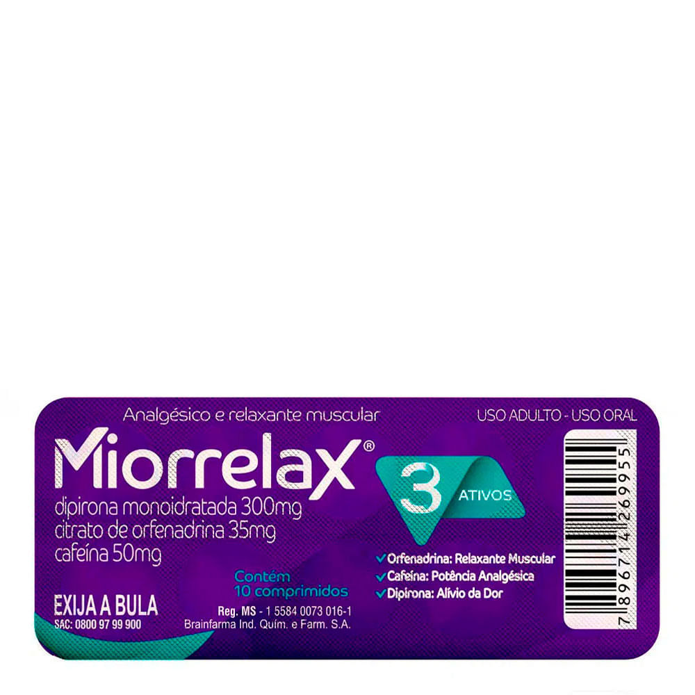 Relaxante Muscular e Analgésico Miorrelax 300mg + 35mg + 50mg 10 Comprimidos