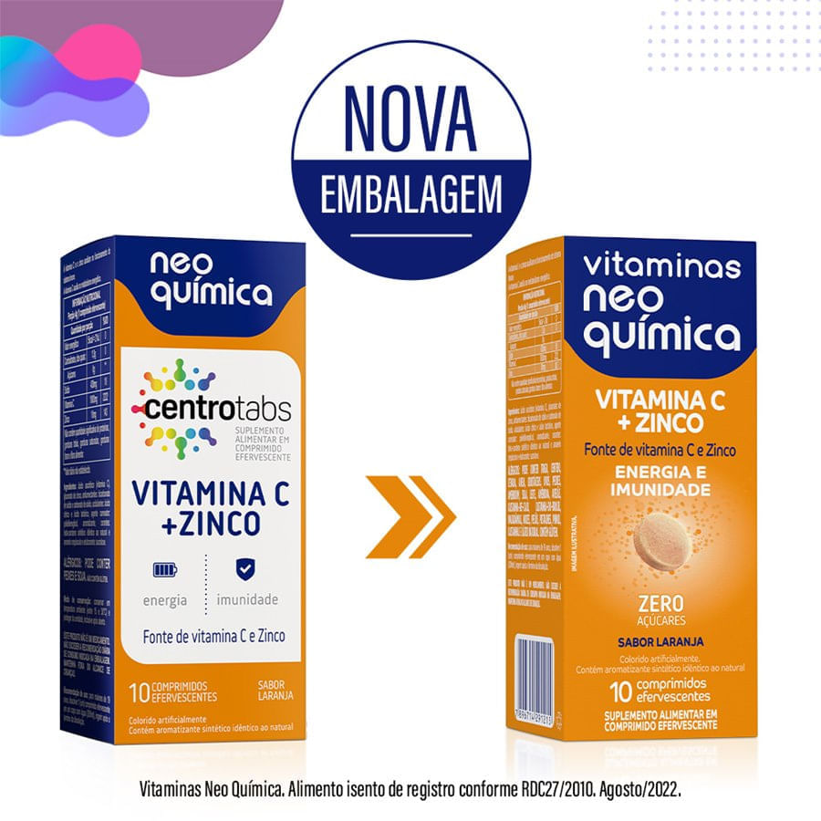 Encontraproduto.com.br - Vitamina C + Zinco Neo Química  10 Comprimidos Efervescentes