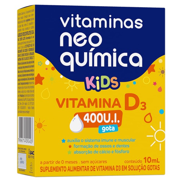 Encontraproduto.com.br - Suplemento Alimentar Neo Química Kids Vitamina D3 400 UI Solução Gotas 10ml