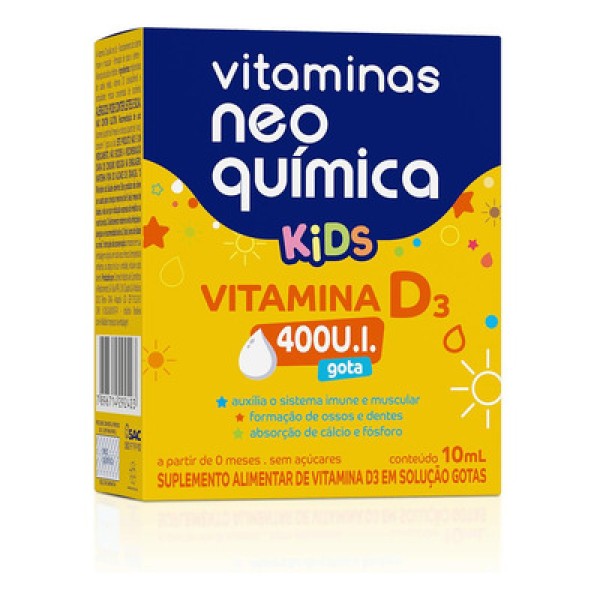 Encontraproduto.com.br - Suplemento Alimentar Neo Química Kids Vitamina D3 400 UI Solução Gotas 10ml