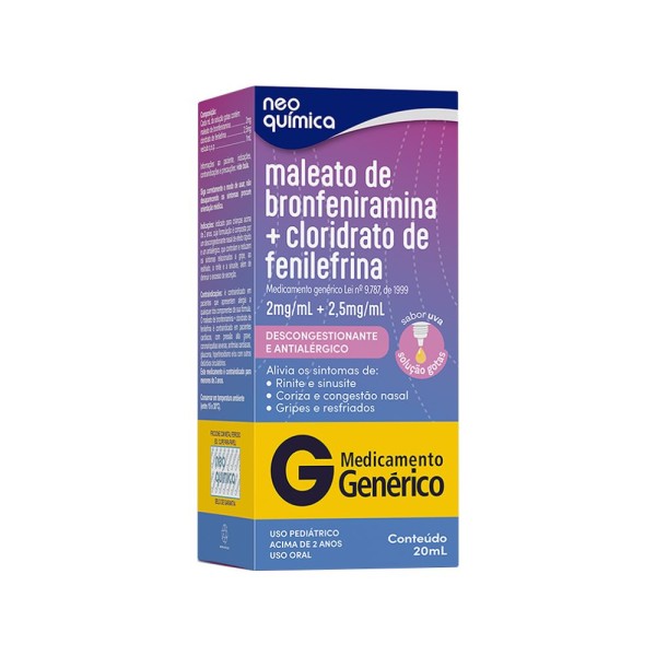 Maleato De Bronfeniramina 2mg/ml + Cloridrato De Fenilefrina 2,5mg/ml  20ml Solucao Gotas Neo Quimic