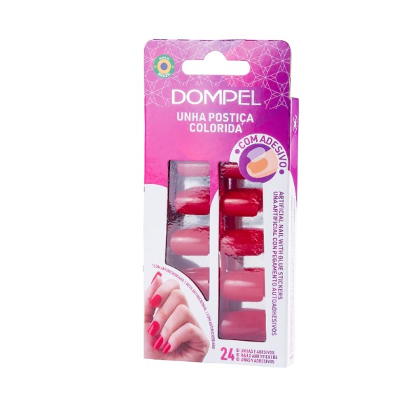Encontraproduto.com.br - Unha Postiça Realista Manicure Vermelho Com 24 un Quadrada Média Multiuso Salão de Beleza Dompel