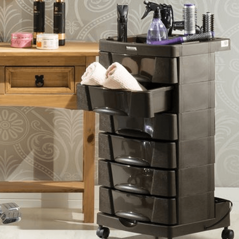 Carrinho Auxiliar Cabeleireiro Beauty Care com Tomada Embutida Preto e Branco - Dompel