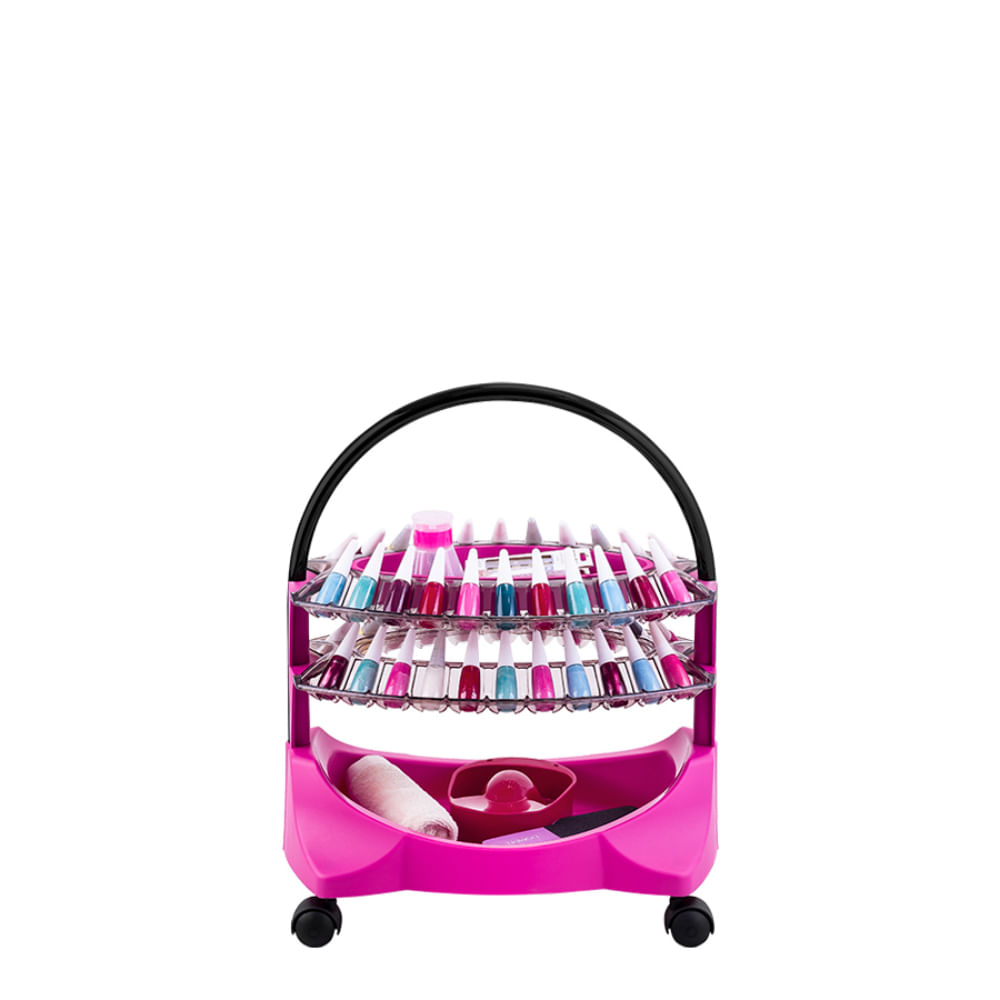 Carrinho Manicure Esmaltes Smaltbell 2 Bandejas Rosa Dompel