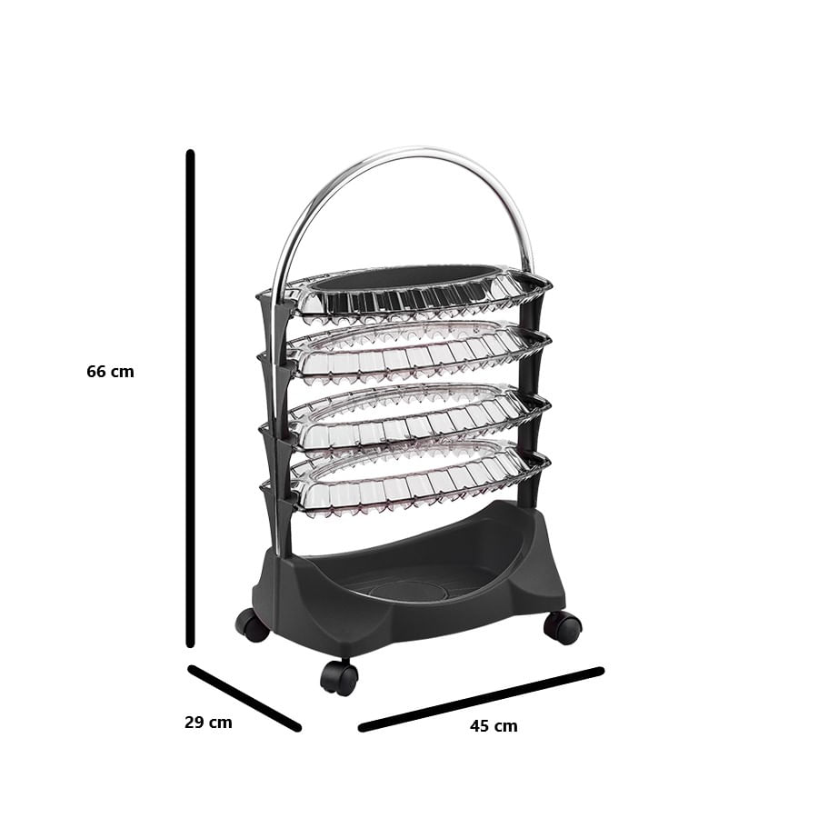 Encontraproduto.com.br - Carrinho para Esmaltes Smaltbell Cromado Preto com 04 Bandejas 3381-C Dompel