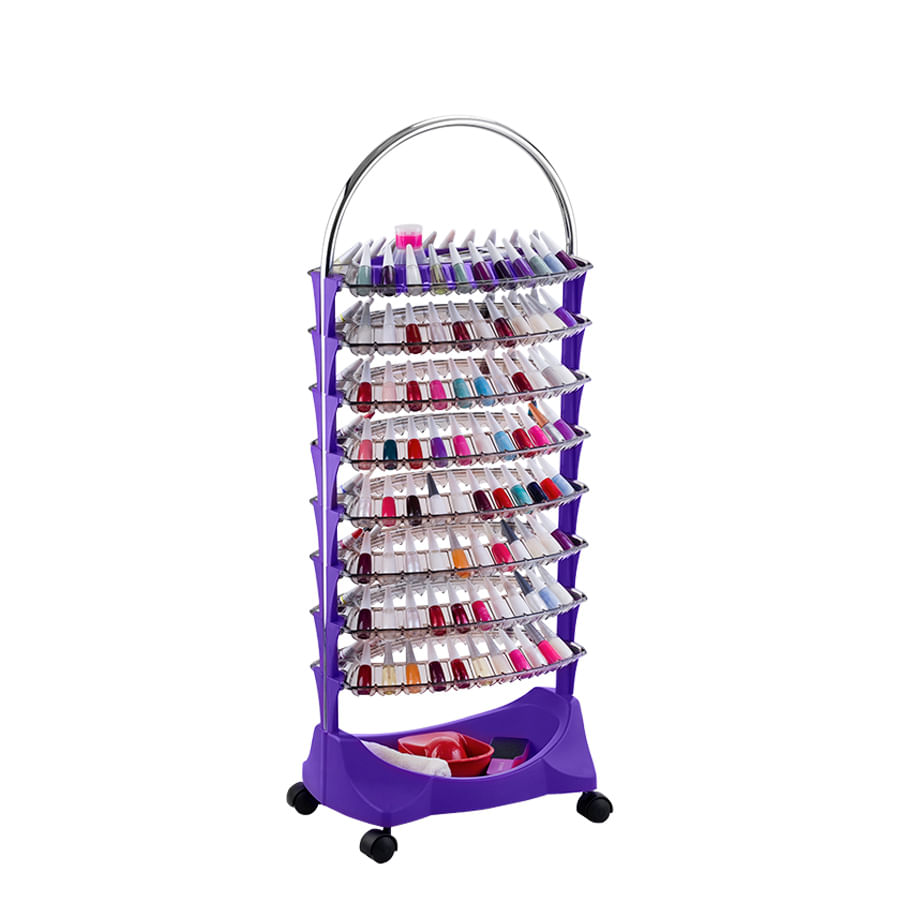 Encontraproduto.com.br - Carrinho Manicure P/ Esmaltes Smaltbell Classic 8 Bandejas Cromado Roxo - Dompel