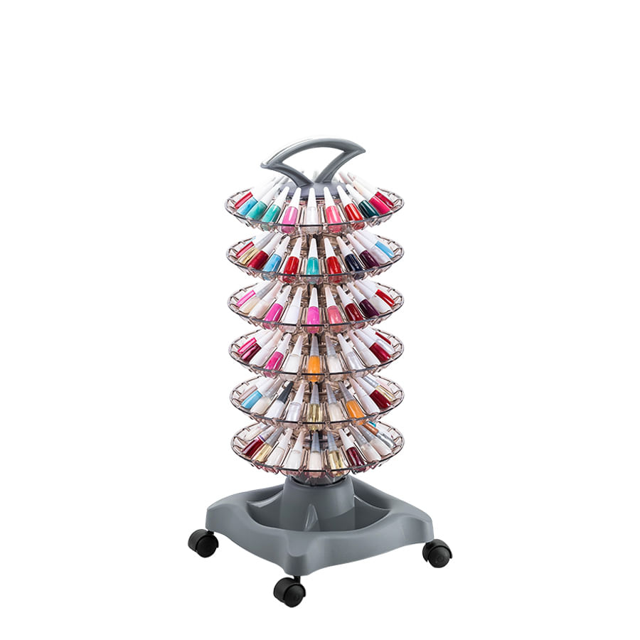 Encontraproduto.com.br - Carrinho Auxiliar Manicure Para 120 Esmaltes Cinza Com Rodinhas 6 Prateleiras Dompel Style Salão