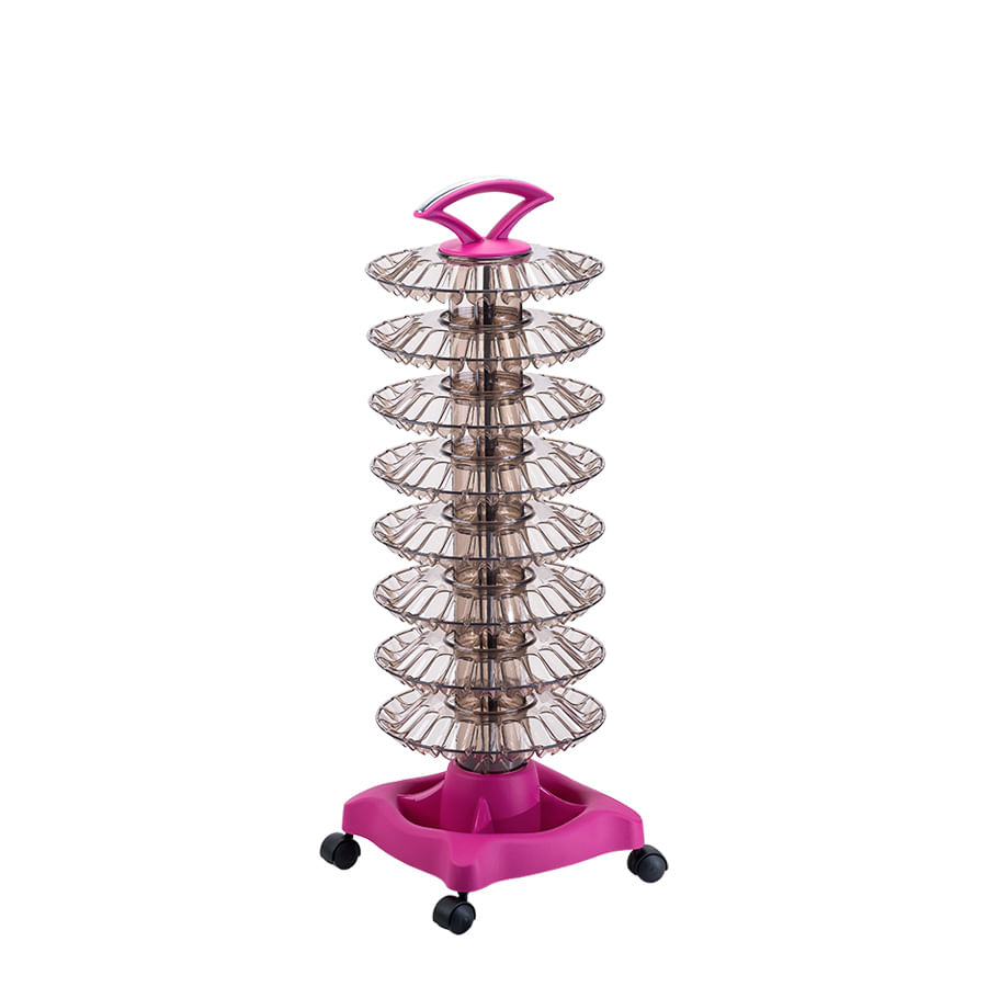 Encontraproduto.com.br - Carrinho Auxiliar Manicure Para 160 Esmaltes Rosa Com Rodinhas 8 Prateleiras Dompel Style Salão