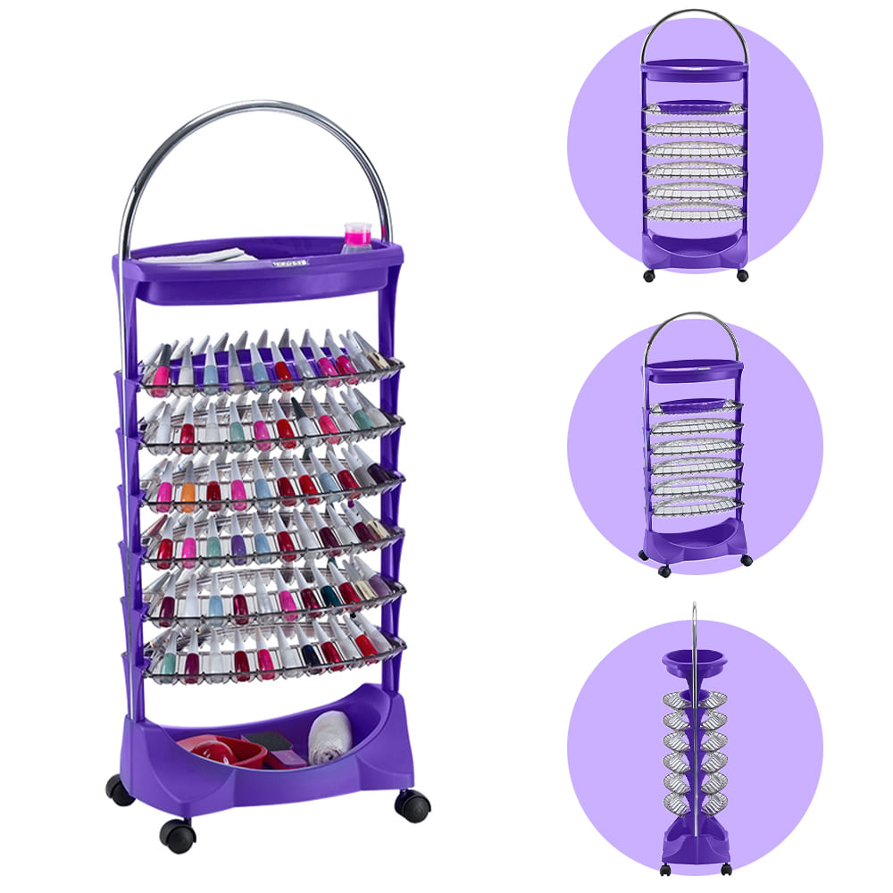 Carrinho Expositor Esmaltes Com Bandeja Smaltbell Mix Dompel - Roxo
