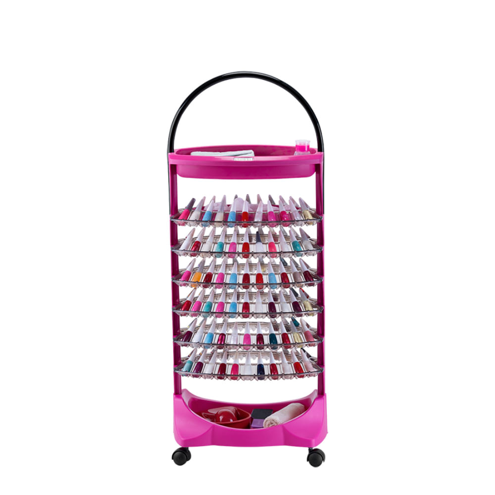 Encontraproduto.com.br - Carrinho Manicure Pedicure Auxiliar de Salão de Beleza Smaltbell Expositor Esmalte Mix Rosa