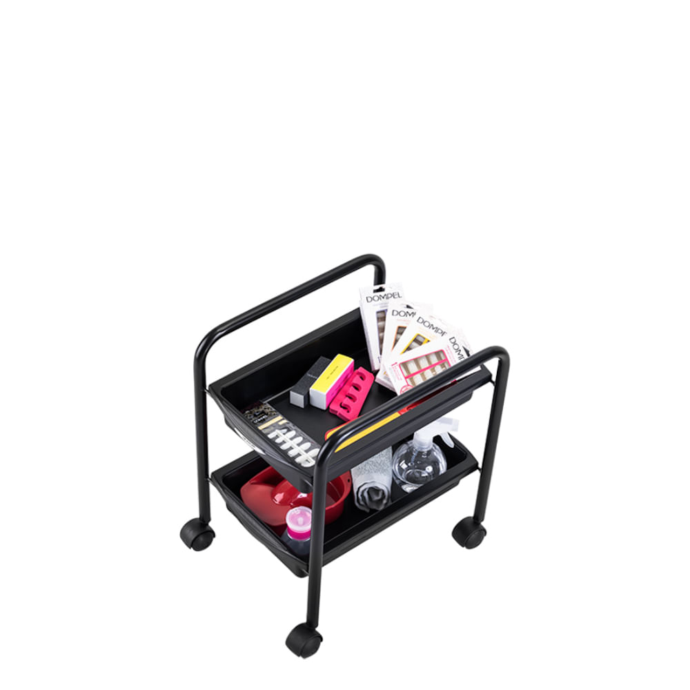 Encontraproduto.com.br - Carrinho Auxiliar de Salão de Beleza Estética Cabelereiro Manicure Smart 2 Bandejas Dompel Preto