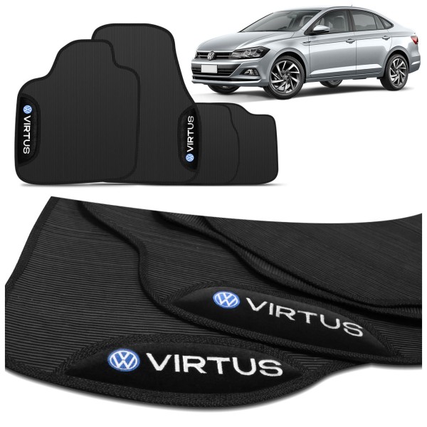 Jogo de Tapete PVC Virtus 2018 a 2025 Preto Com Logo Bordado Concept 3D 4 Peças