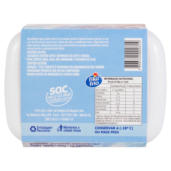 Encontraproduto.com.br - Sorvete Napolitano Fika Frio Pote Com 2L