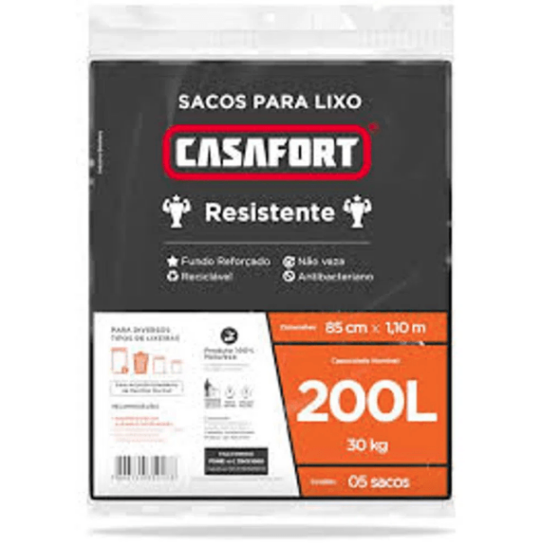 Encontraproduto.com.br - Saco Para Lixo CASAFORT Preto 200L Com 5un