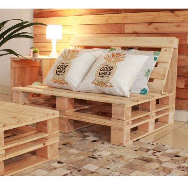 Encontraproduto.com.br - Kit 2 Sofás De Madeira Em Pinus Com Encosto - Cor: Marrom