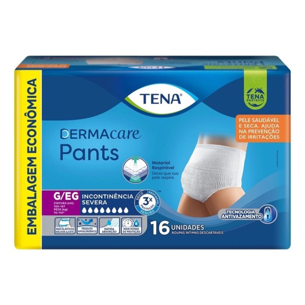 Encontraproduto.com.br - Roupa Íntima Descartável Tena Pants Dermacare G/ Eg 16 Unidades