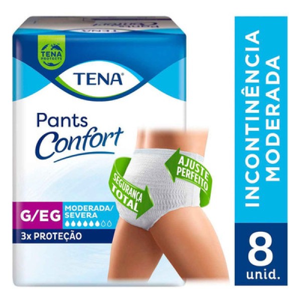 Roupa Intima Tena Pants Confort Tamanho G/Eg Com 8 Unidades