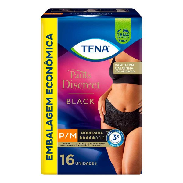 Encontraproduto.com.br - Roupa Íntima Descartável TENA Pants Discreet Black P/M - Com 16 unidades