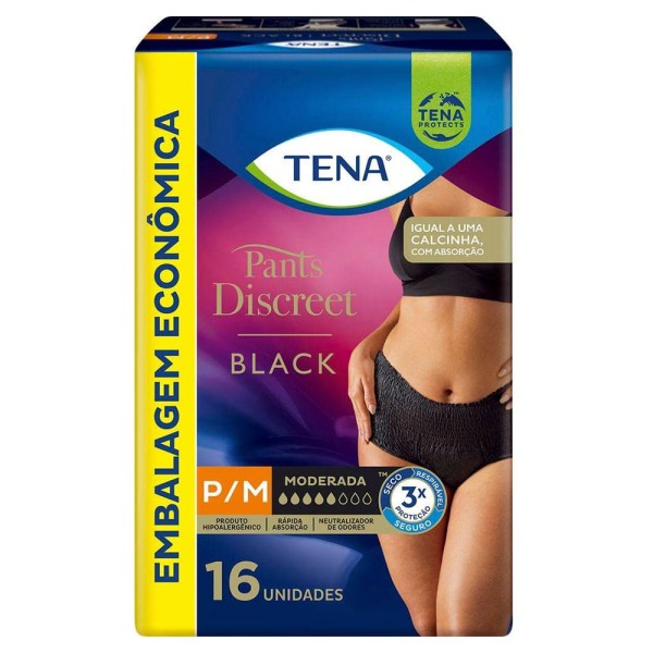 Encontraproduto.com.br - Roupa Íntima Descartável TENA Pants Discreet Black P/M - Com 16 unidades
